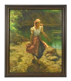 Woman Carrying Water Landscape - Fernando Amorsolo