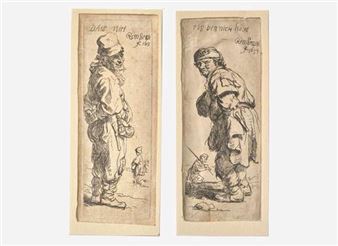 "A Peasant Calling Out: 'tis vinnich kout'" and "A Peasant Replying: 'dats niet'" (A Pair) - Rembrandt van Rijn